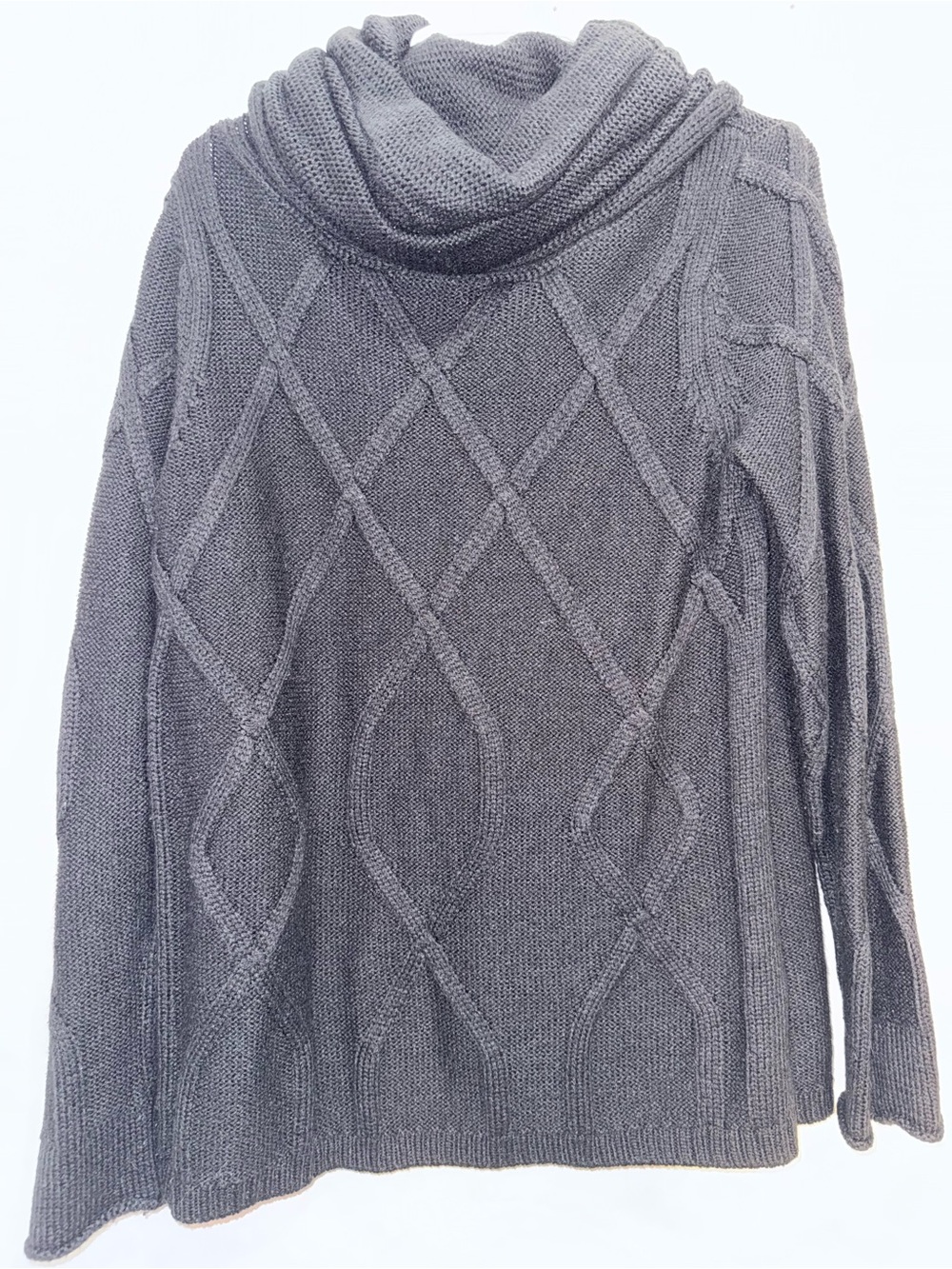Lizwear Gray Diamond Cable Knit Cowl Neck Sweater Size Large EUC